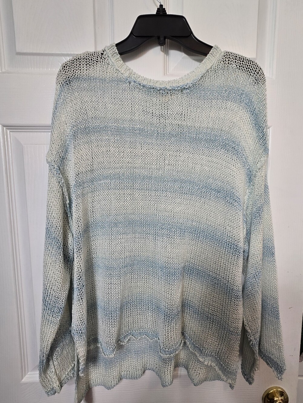 POL Clothing Striped Open Knit Slouchy Pullover Sweater Boho Blue S